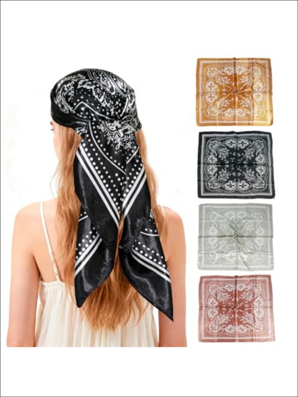 4 Pc Satin Silk Head Scarf 35x35 Square Bandana Hair Wrap